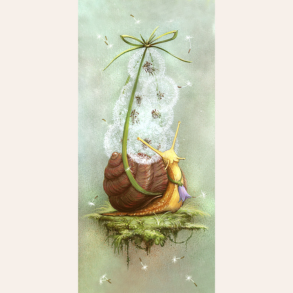 Открытка Улитка с одуванчиками