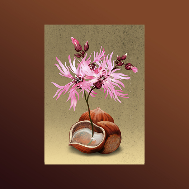 Мини-открытка Фундук и горицвет