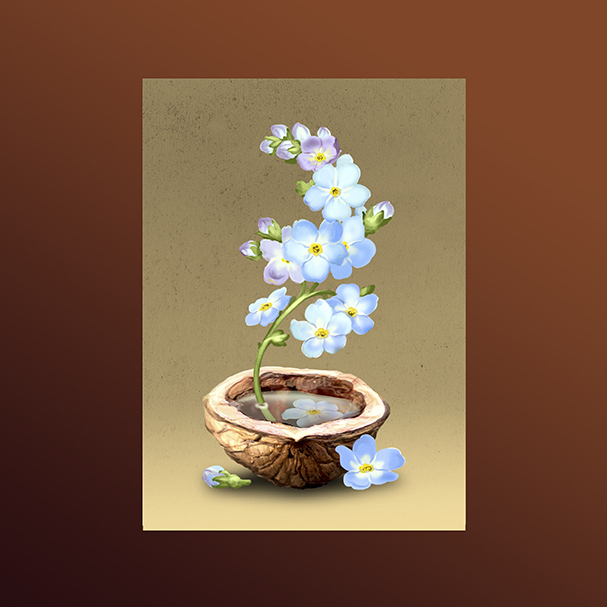 Мини-открытка Грецкий орех и незабудка