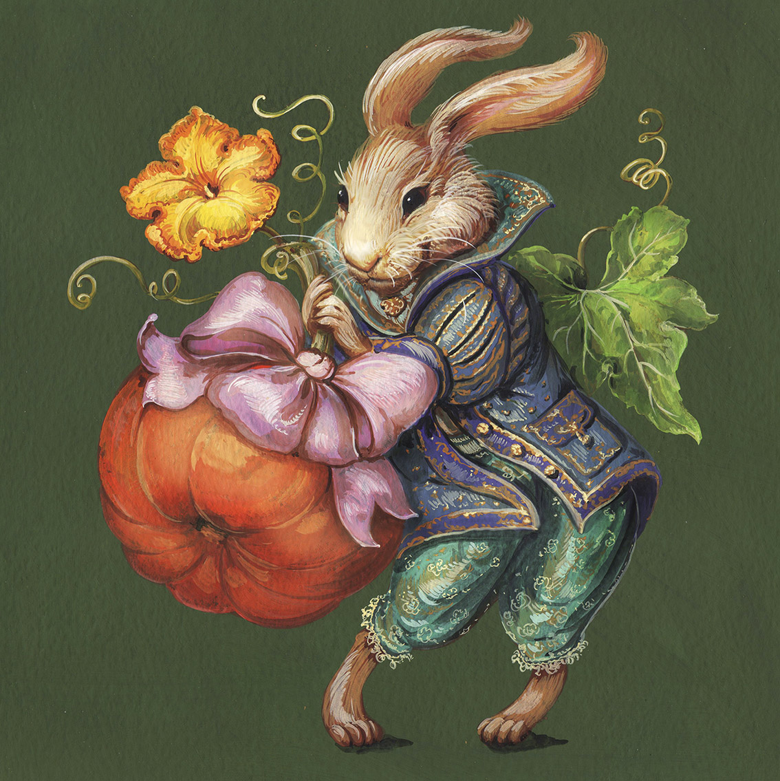 Открытка Зайчик с тыквой