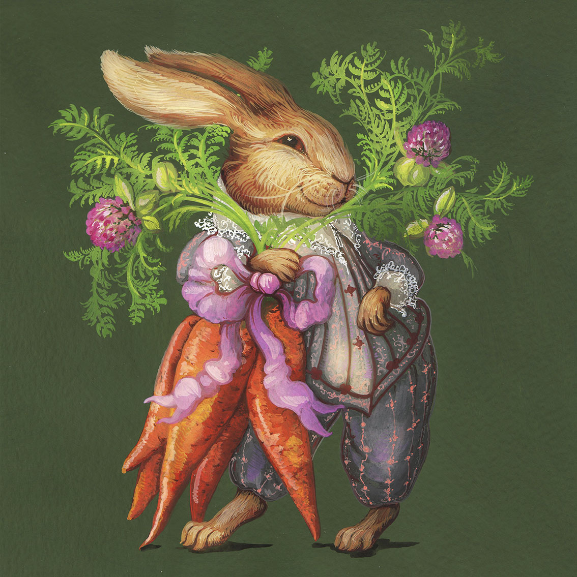 Открытка Зайчик с морковкой