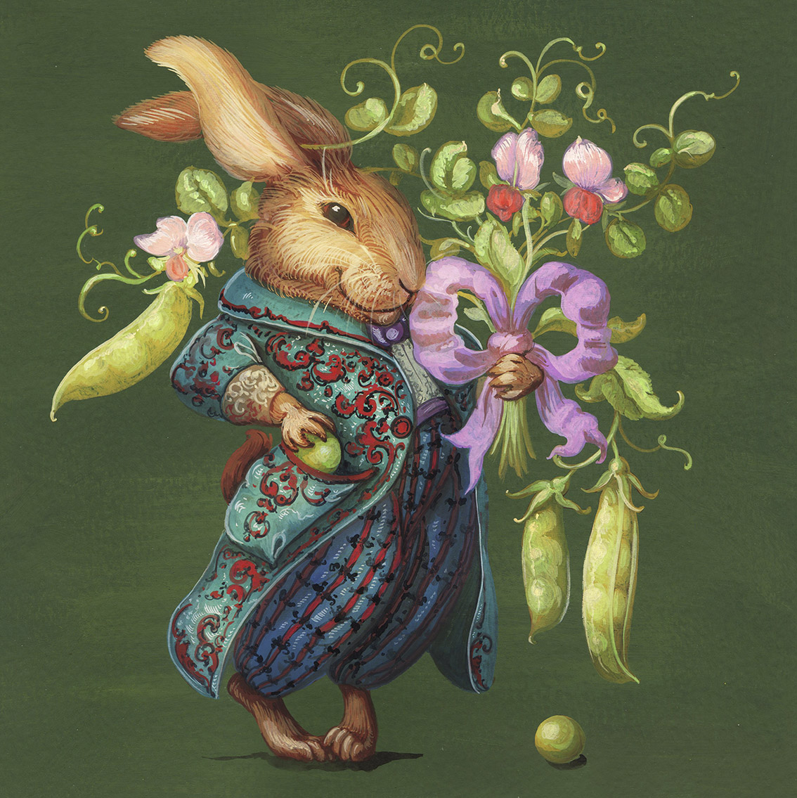 Открытка Зайчик с горошком