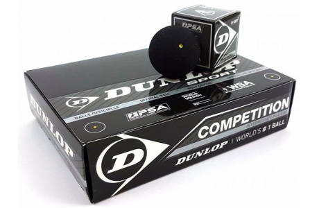 Мячи для сквоша Dunlop Competition 1 желтая точка, черный, 12 штук