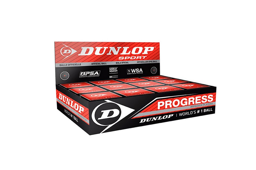 Мячи для сквоша Dunlop Progress 1 красная точка, черный, 12 штук