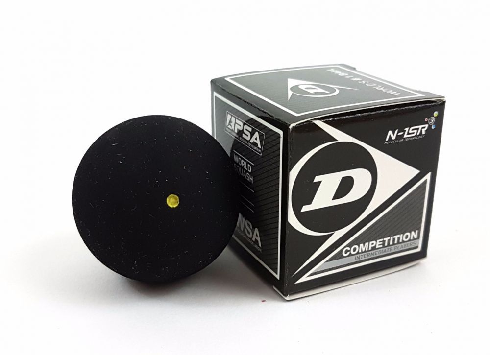 Мячи для сквоша Dunlop Competition 1 желтая точка, черный, 1 штука