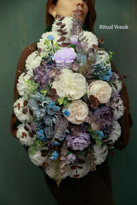 Траурный венок Premium из искусственных цветов "Амарант" высота 60 см\ ширина 40см