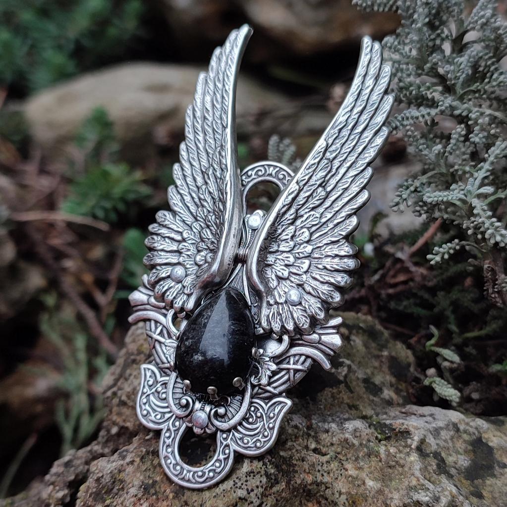 Кольцо "Ангел" Золотой обсидиан (капля)