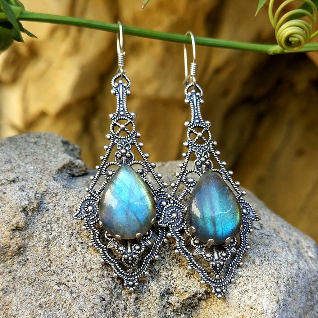 Серьги "Амфитрита" Лабрадорит (Лабрадор, Спектролит)