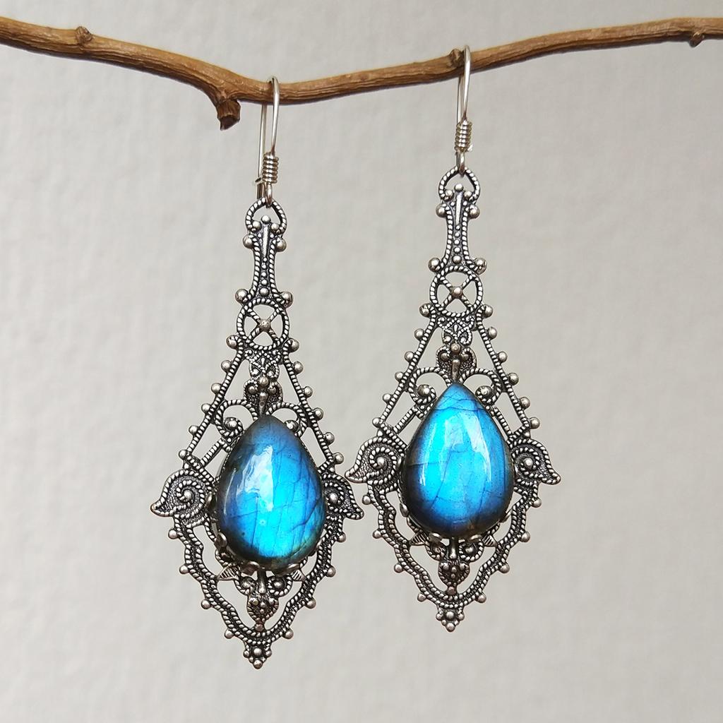 Серьги "Амфитрита" Лабрадорит (Лабрадор, Спектролит)