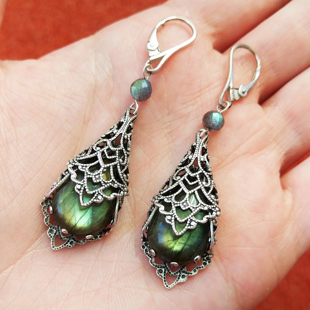 Серьги "Паула" Лабрадорит (Лабрадор, Спектролит)