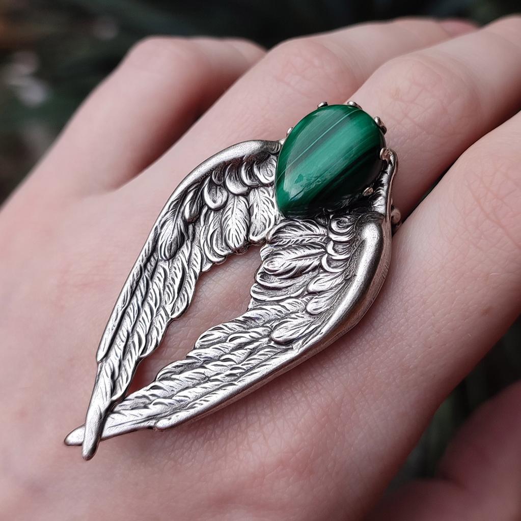 Кольцо "Сердце ангела" Малахит