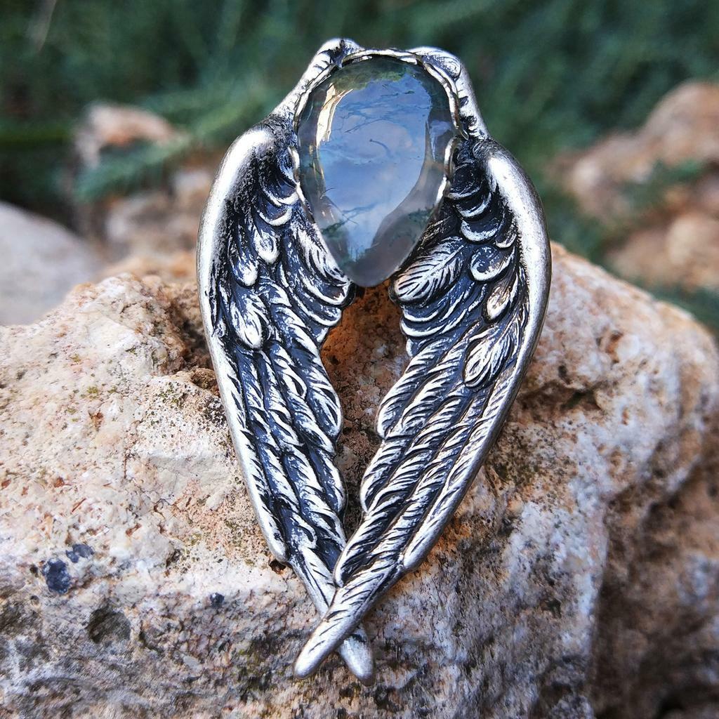 Кольцо "Сердце ангела" Моховый агат
