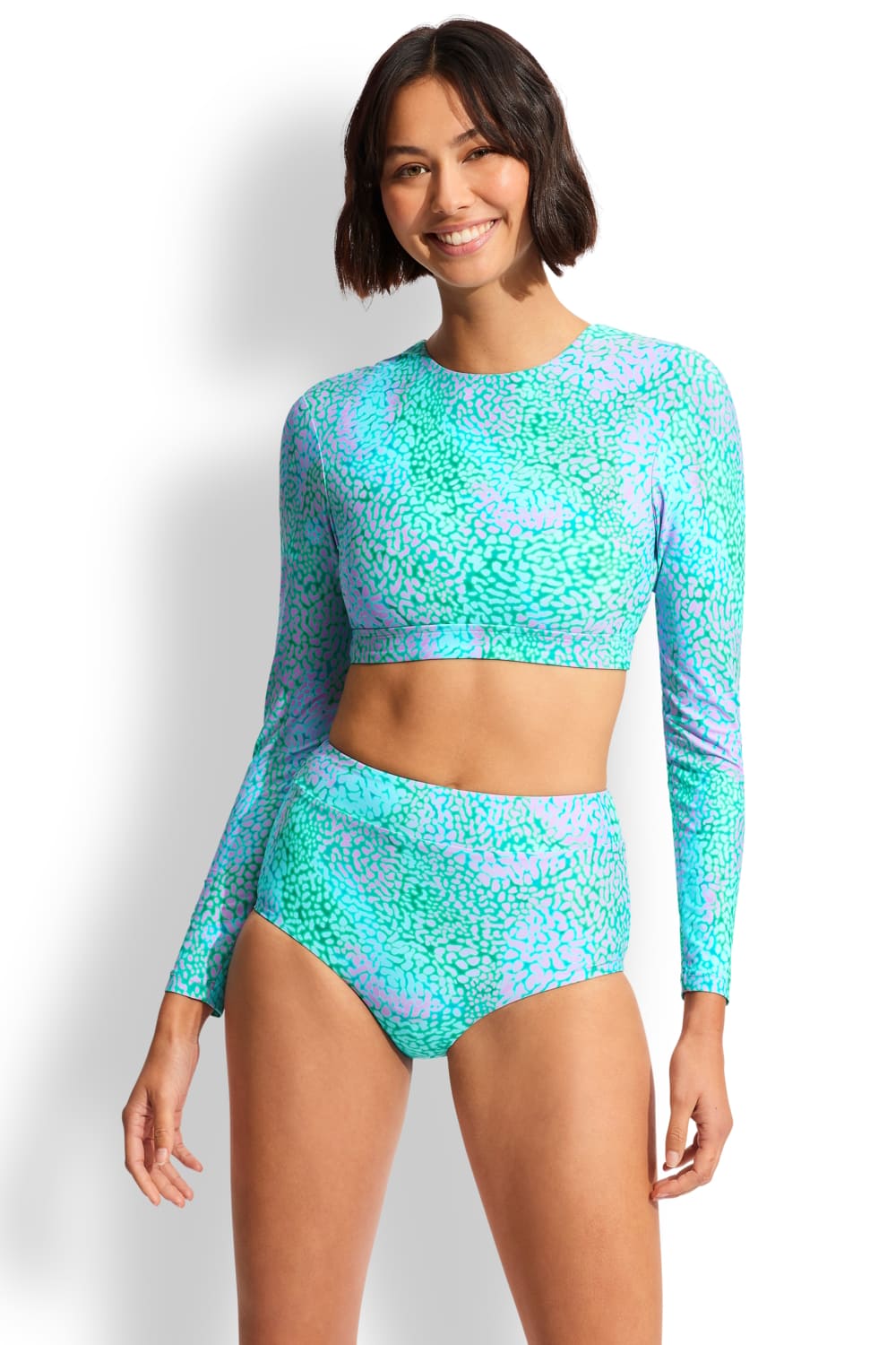 Укороченный спортивный топ с длинным рукавом и плавки с высокой талией Seafolly 60282-064/40558-064