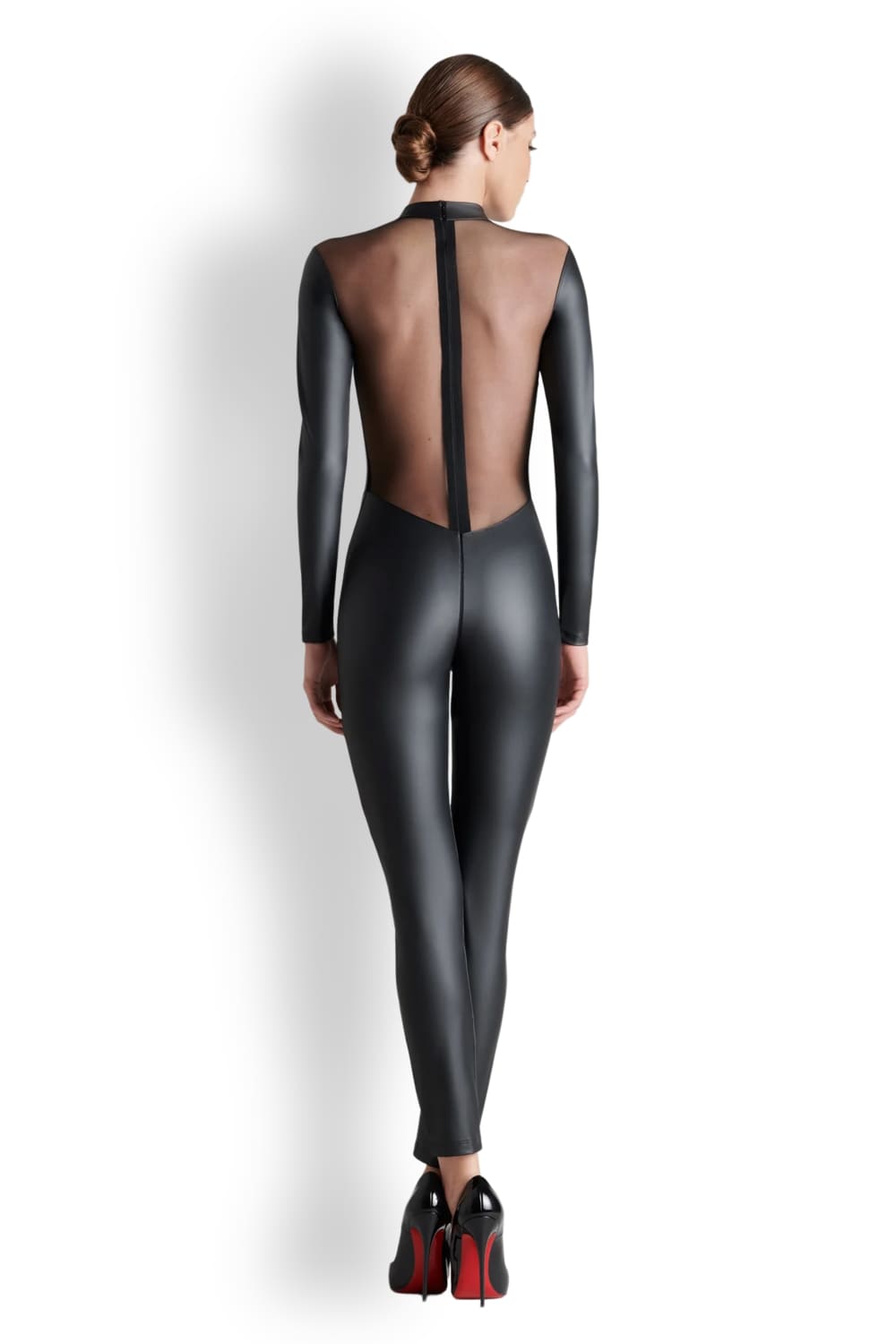 Комбинезон из матовой кожи и прозрачного тюля Maison Close 561449