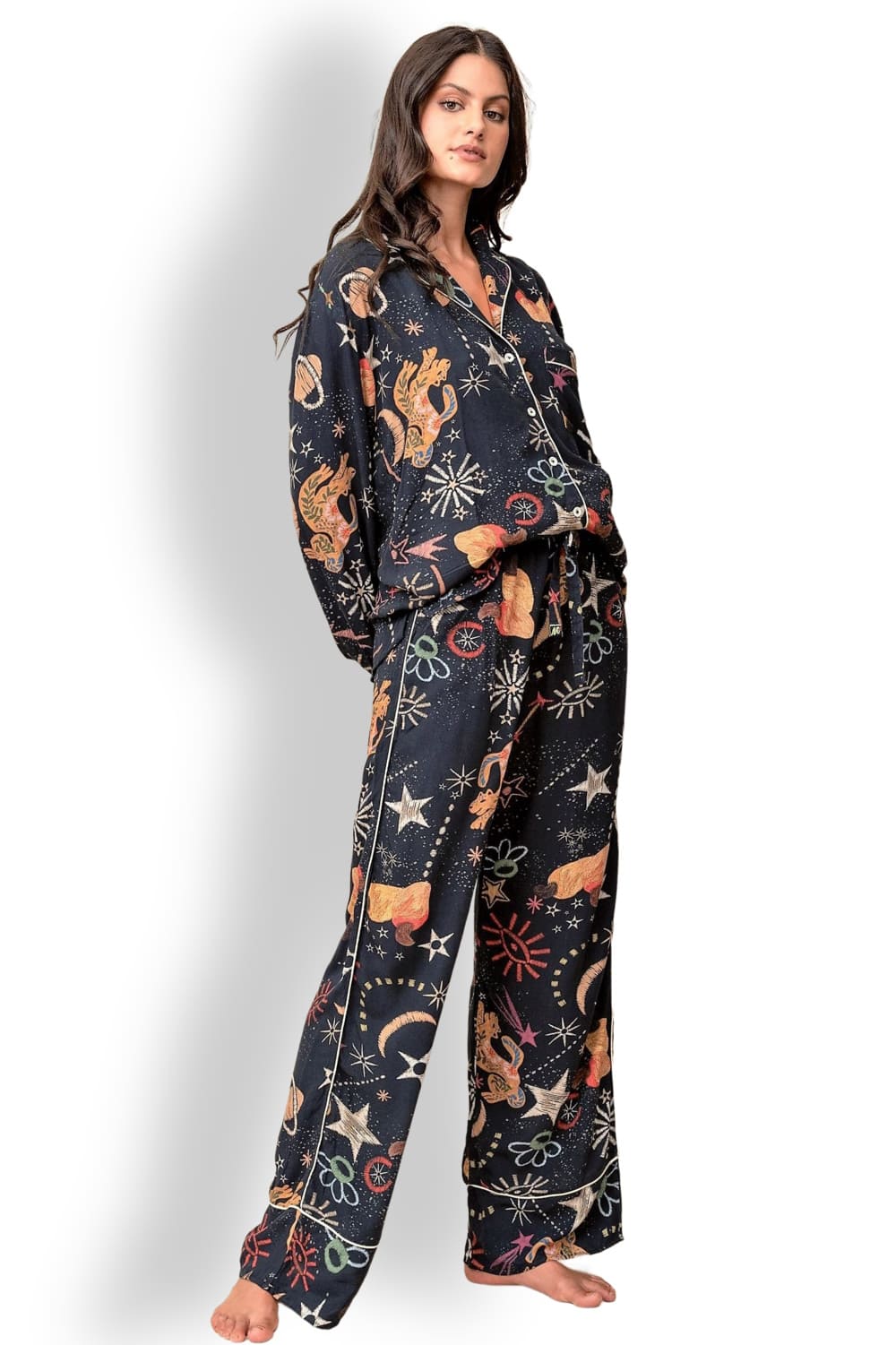 Брючный комплект для отдыха с длинным рукавом Maaji Night Jaguar Dandelion PT1014ZPS013