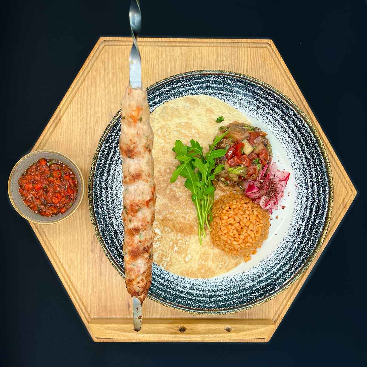 Люля из курицы с тигровыми креветками