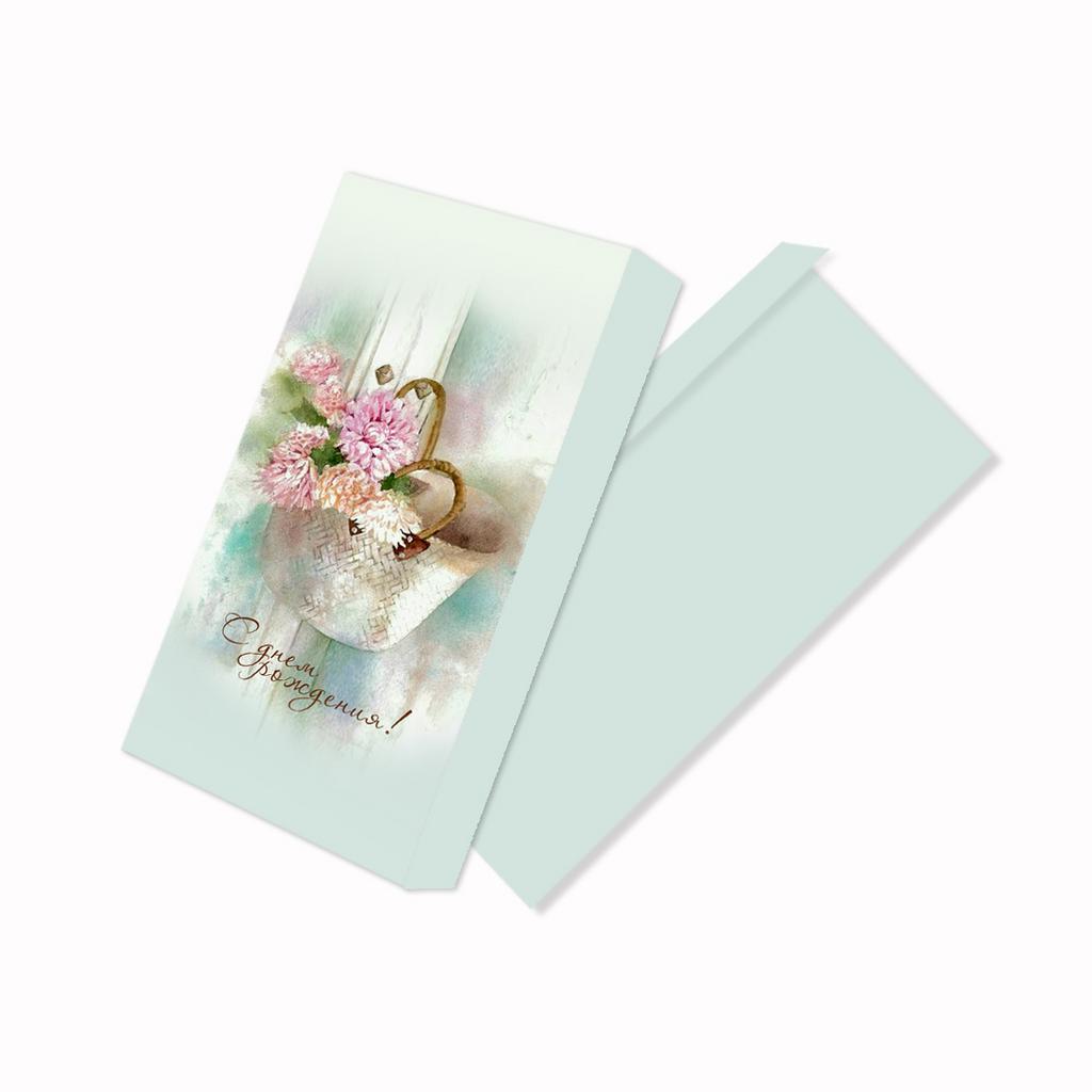 Конверт денежный - "Корзинка с цветами - С Днём Рождения!"