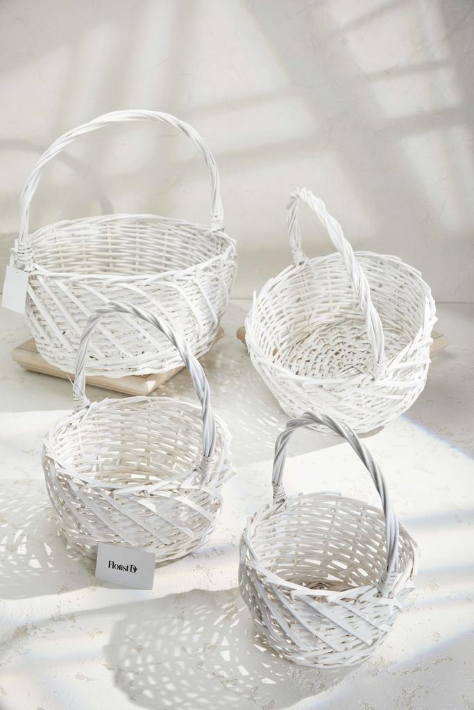 Набор круглых корзин (4шт.) - Выбеленное плетение