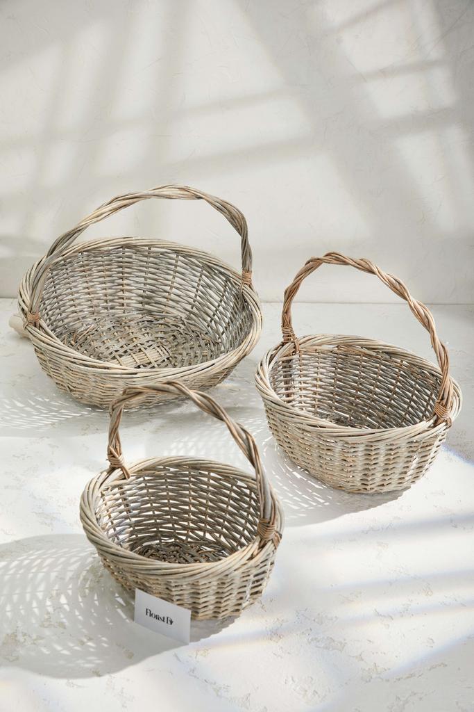 Набор овальных корзин (3шт.) - Средние - Бело-серые