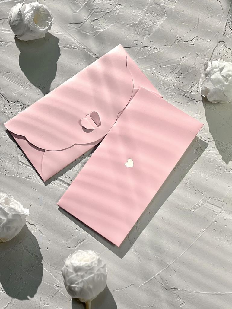 Конверт денежный с застёжкой - сердечко с золотой фольгой