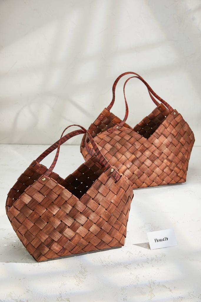 Набор корзин сумочек (2шт.) - V-плетение Темно-коричневая