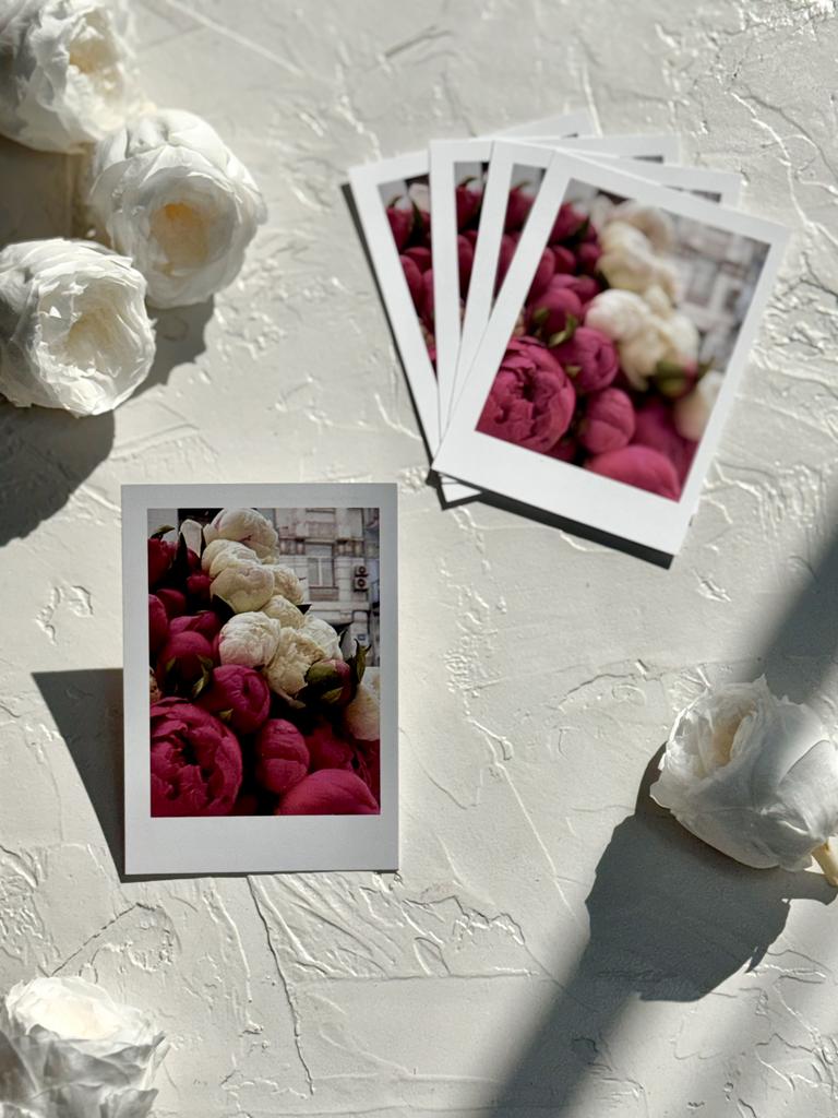 Мини-карточка - "Без надписи" Белые и розовые пионы