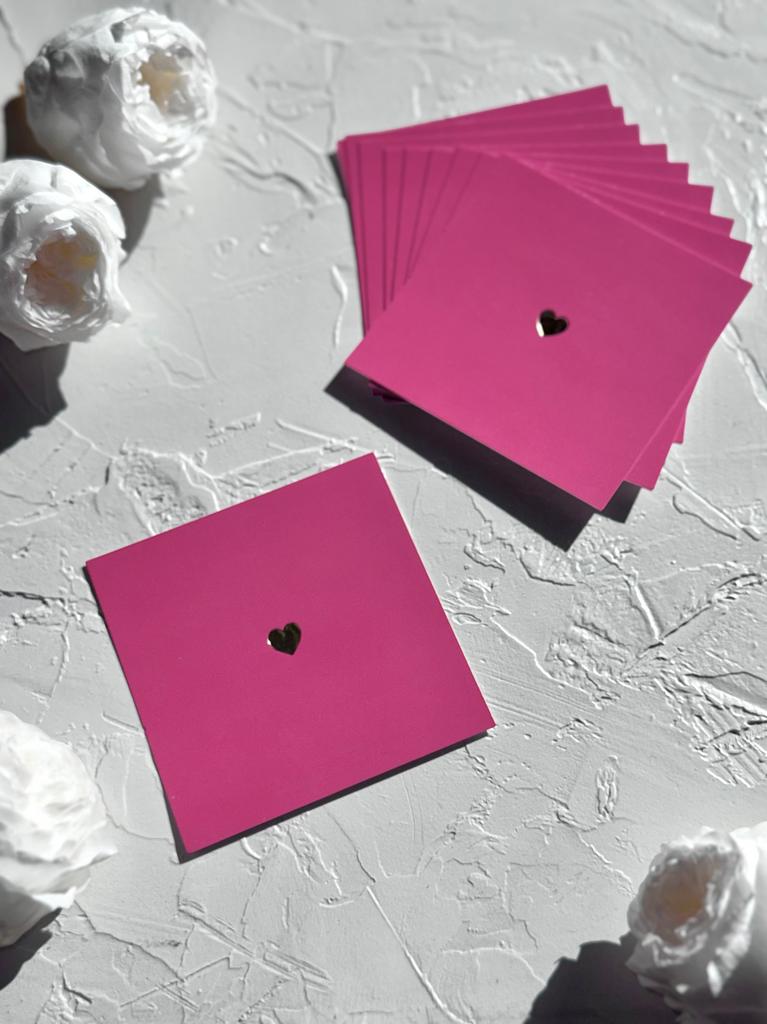 Мини-карточка 8*8 "Сердце - розовый с фольгой"