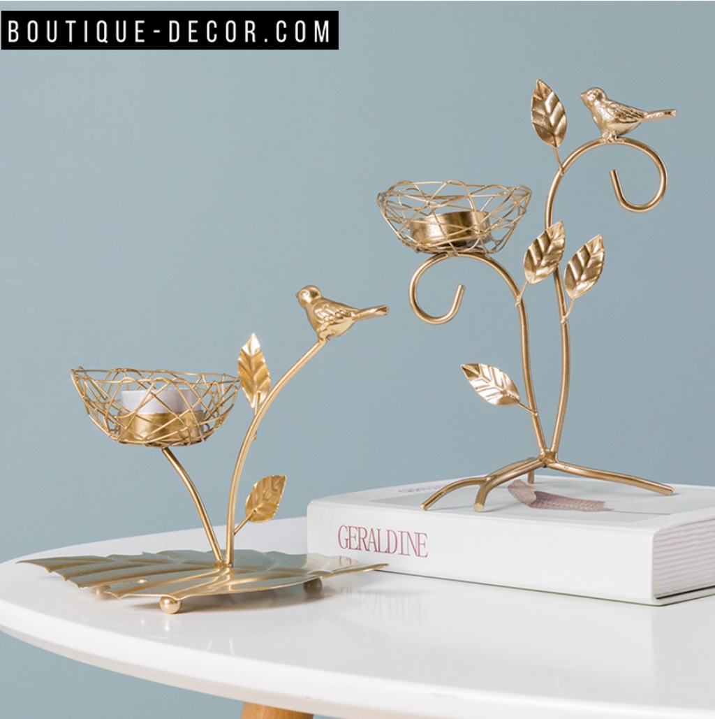 Декоративный дизайнерский подсвечник металлический позолоченный "Birds nest"