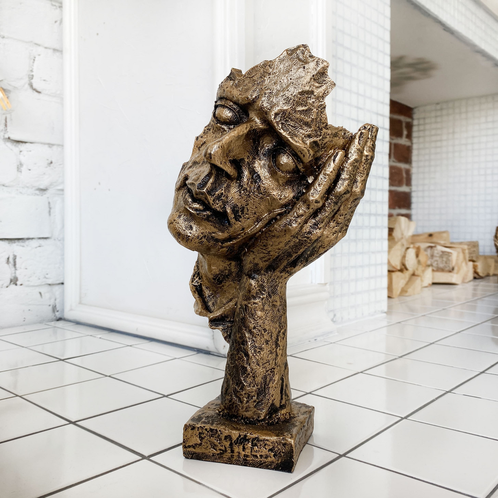 Декор для дома статуэтка в абстрактном стиле лицо "Время" из гипса с добавкой для повышения прочности в цвете Античное серебро