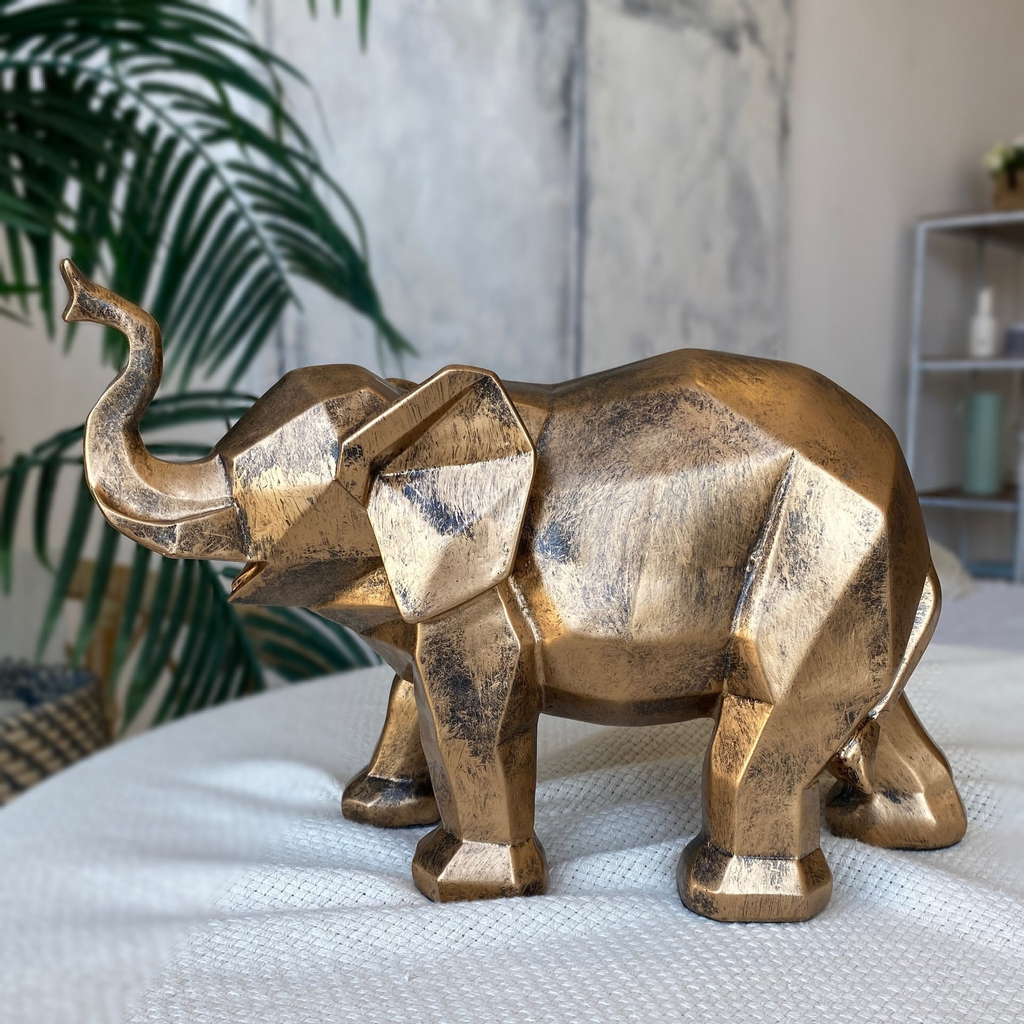 Декор для дома статуэтка в геометрическом стиле "Слон" из искусственного камня в цвете Бронза