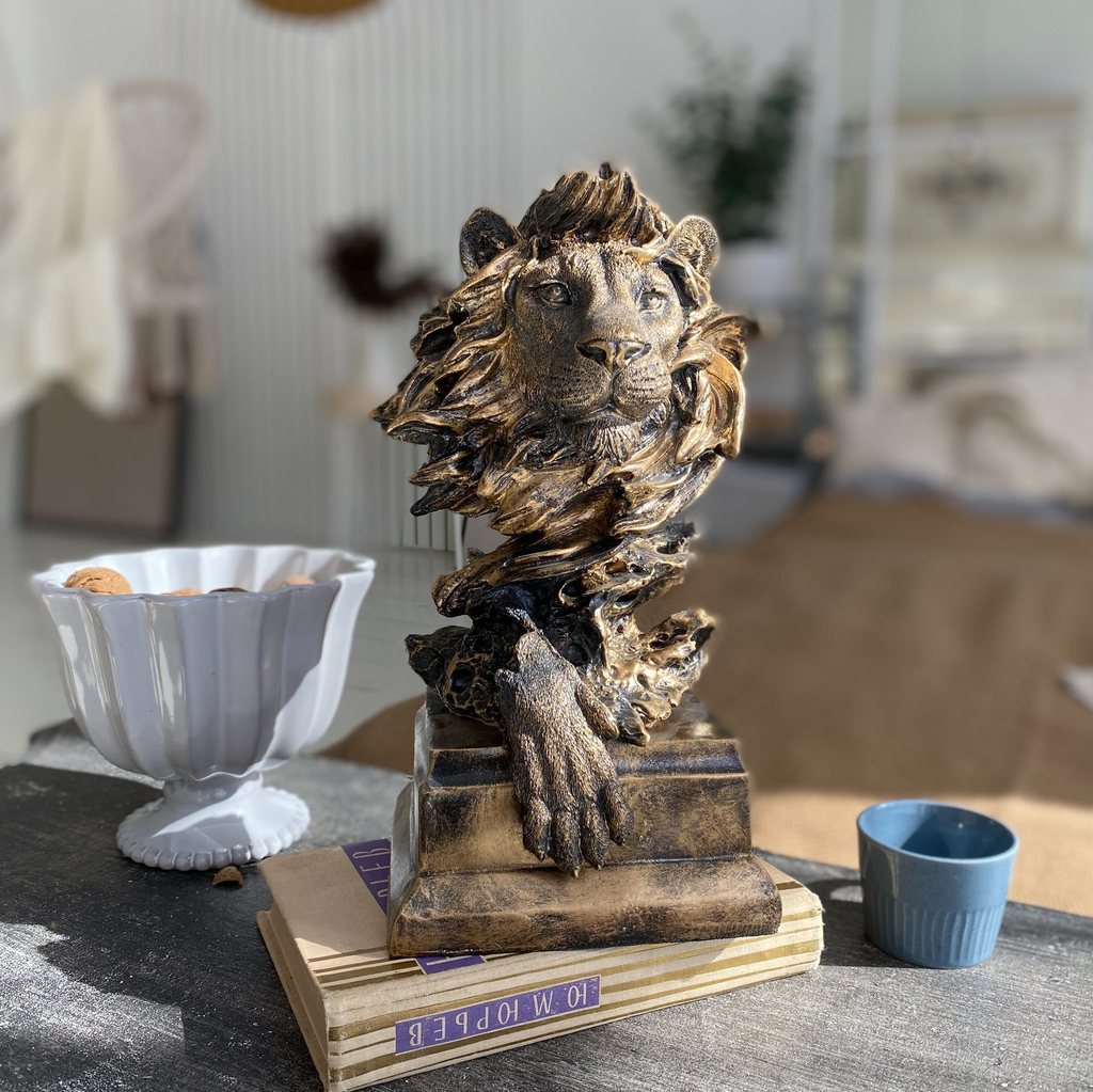 Декор для дома статуэтка лев в абстрактном стиле Fire Lion из искусственного камня в цвете Античное серебро
