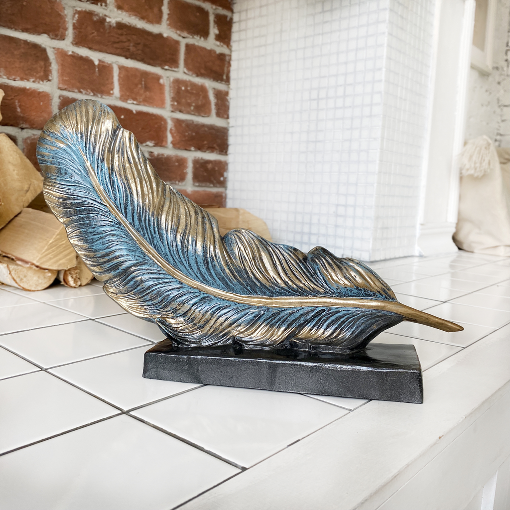 Декор для дома статуэтка перо "Feather 2" из искусственного камня в цвете Античное серебро