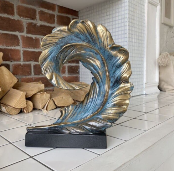 Декор для дома статуэтка перо "Feather 3" из искусственного камня в цвете Античное серебро