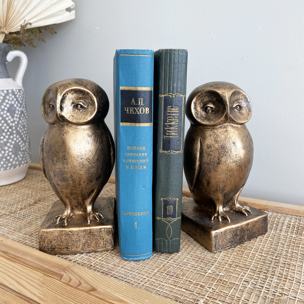 Декор для дома статуэтки держатели для книг "Совы" из искусственного камня в цвете Античное серебро
