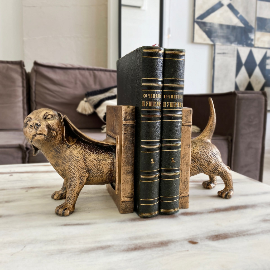 Декор для дома упоры для книг собака щенок "Puppy" из искусственного камня в цвете Бронза