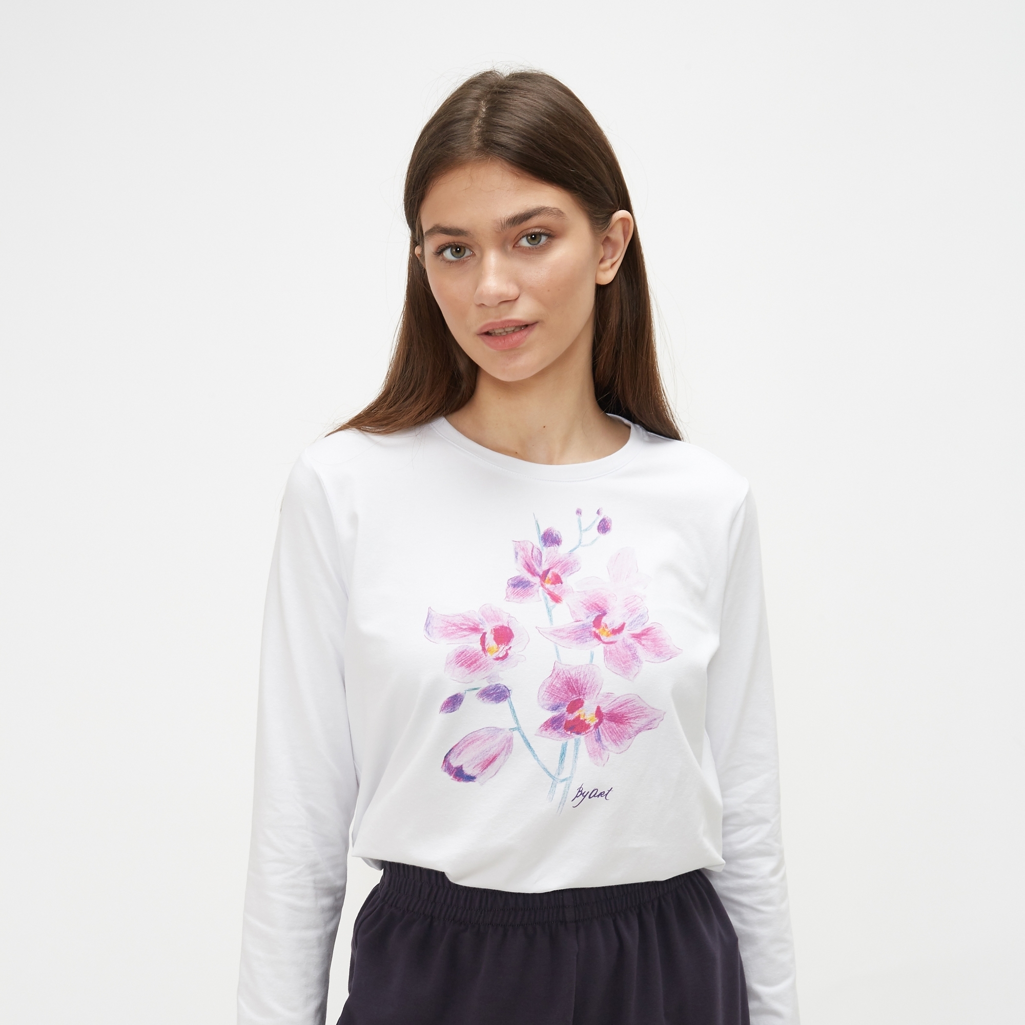 Лонгслив c принтом Орхидеи