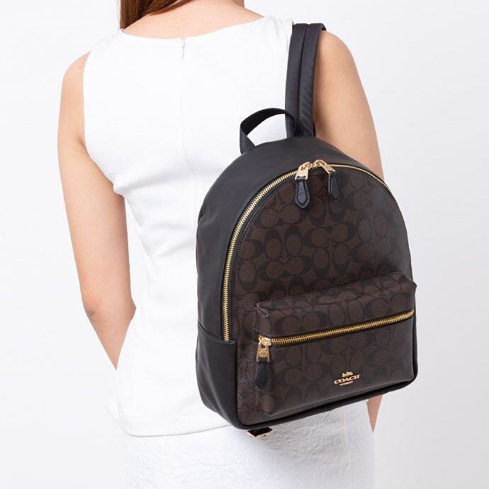 рюкзак Coach Charlie M backpack цвет black + brown logo / черный + коричневый лого BPCharlie02M