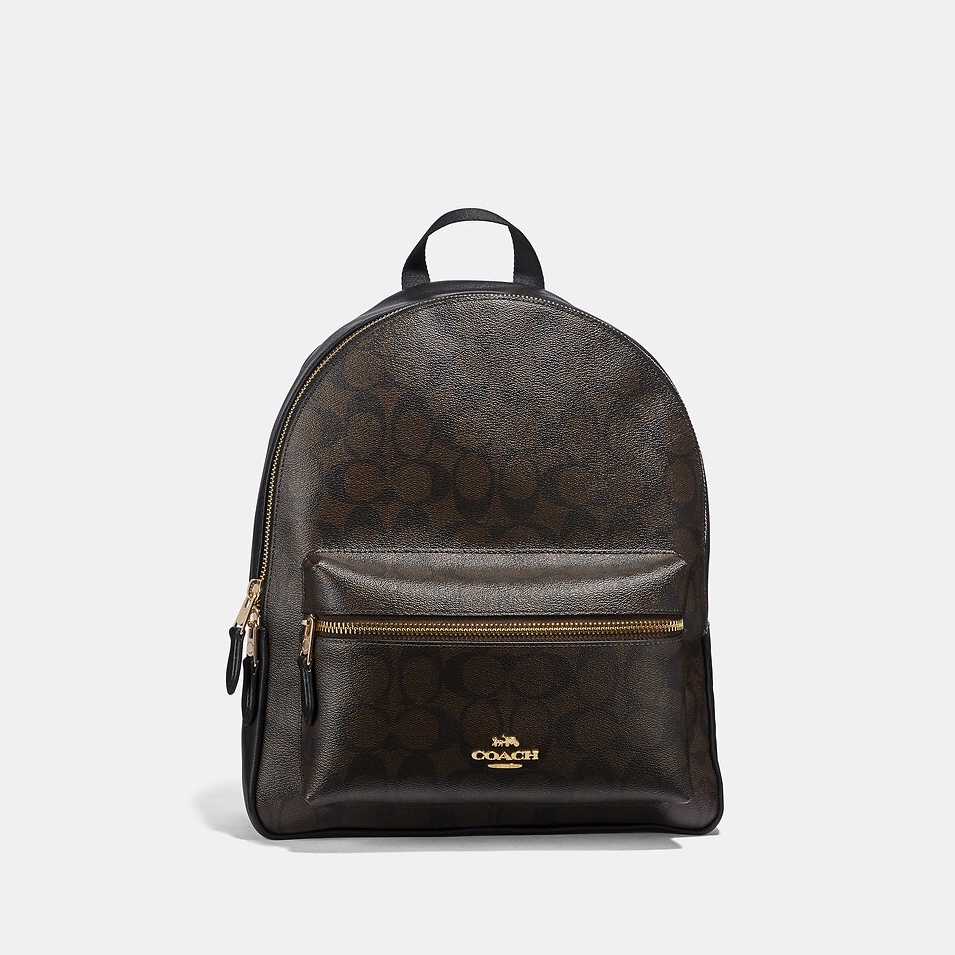 рюкзак Coach Charlie M backpack цвет black + brown logo / черный + коричневый лого BPCharlie02M