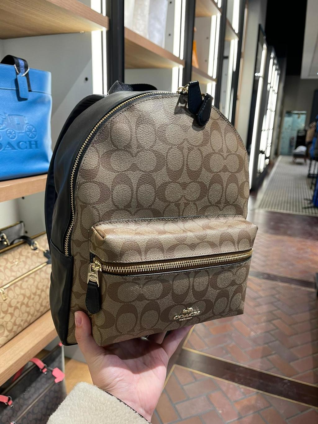 рюкзак Coach Charlie M backpack цвет black + beige logo / черный + беж лого BPCharlie03M