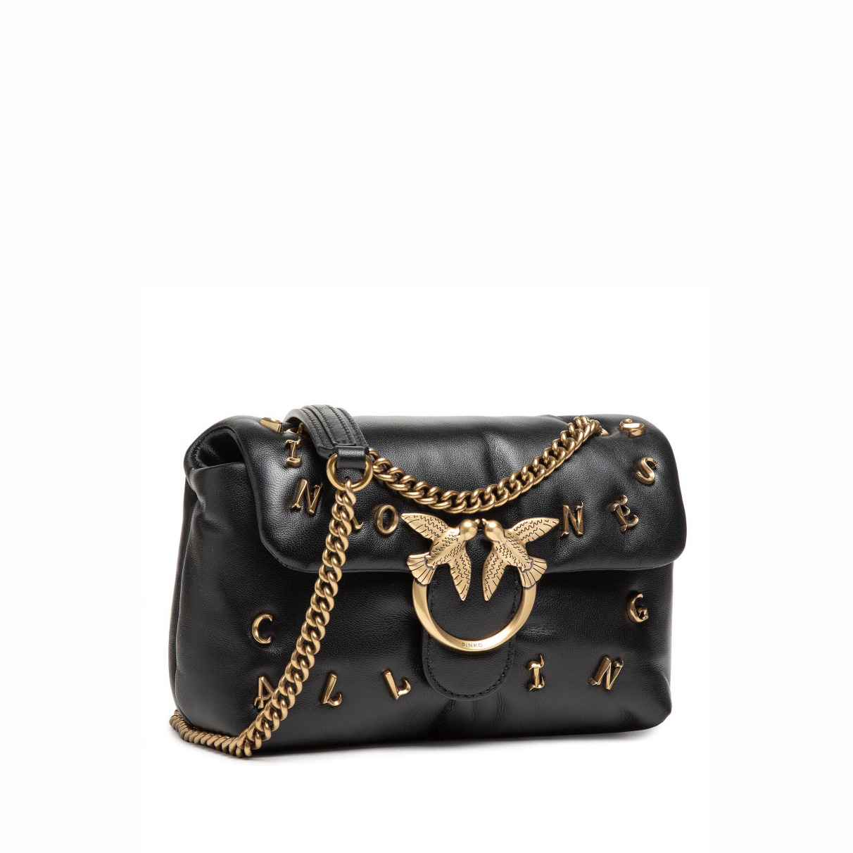 PINKO LOVE MINI PUFF PINKONESS CALLING PINS LETTERIN  SS’21 цвет NERO LIMOUSINE / BLACK ANTIQUE GOLD / черный HBPUFF34S