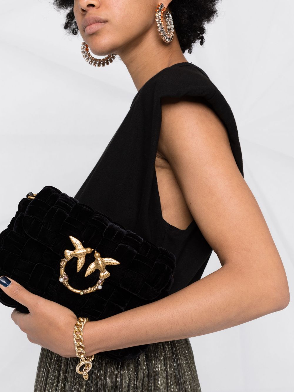 сумка PINKO MINI LOVE BAG PUFF WEAVE JEWEL AW’21/22 цвет NERO LIMOUSINE / черный PUFFWEAVE01S