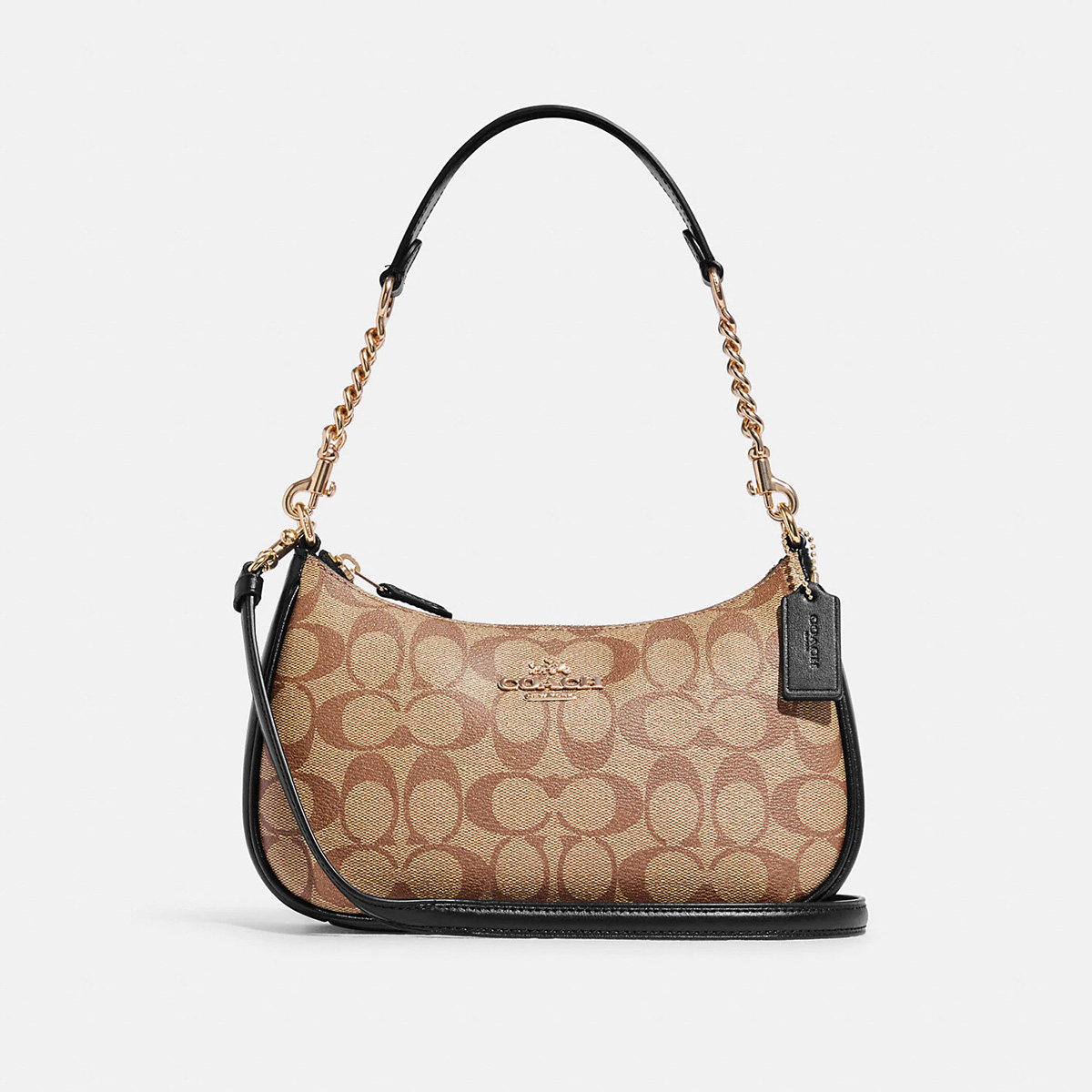 COACH TERI SHOULDER BAG IN SIGNATURE CANVAS Gold/Khaki/Black