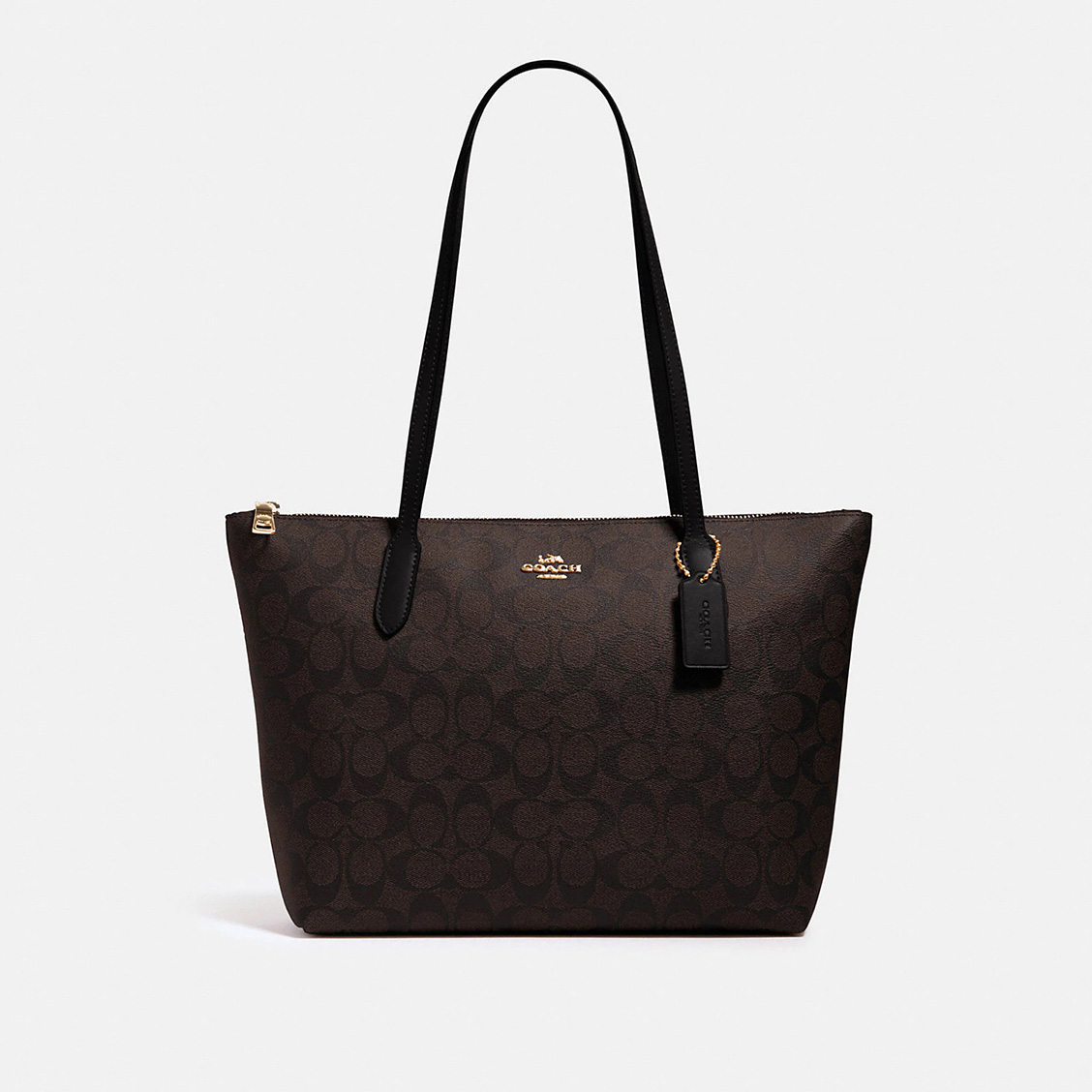 сумка-шоппер COACH ZIP TOP TOTE IN SIGNATURE CANVAS Gold /Brown Black