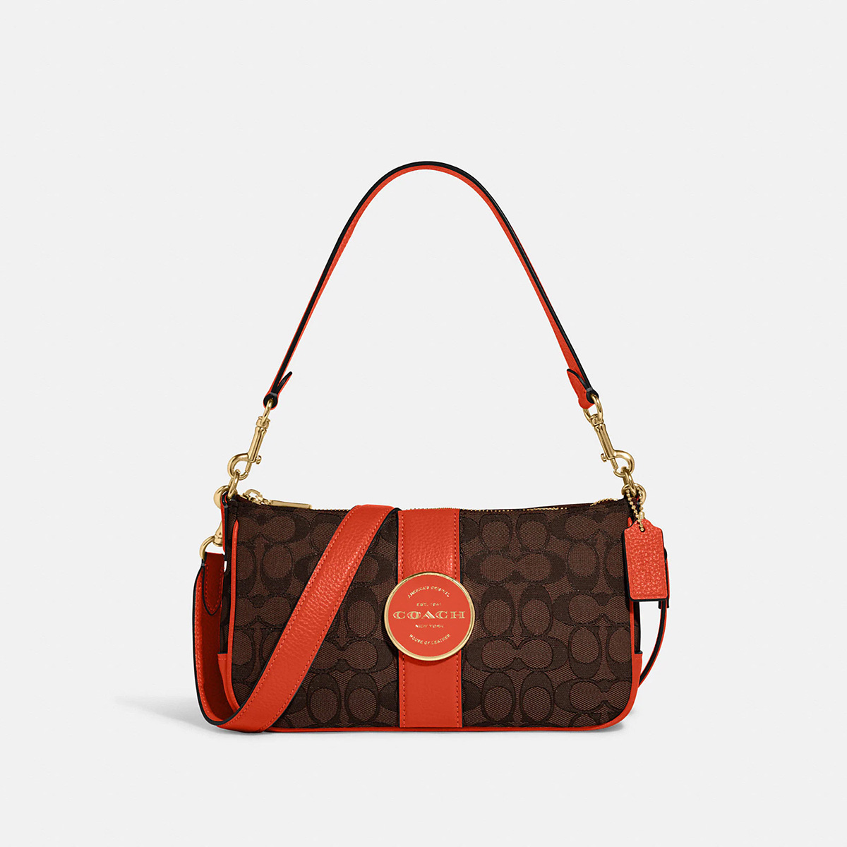 сумка COACH LONNIE BAGUETTE IN SIGNATURE JACQUARD Im/Brown/Mango