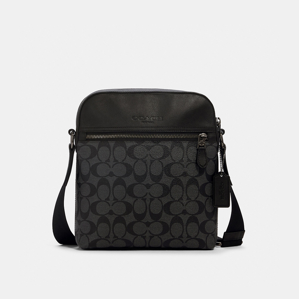 мужская сумка COACH HOUSTON FLIGHT BAG IN SIGNATURE CANVAS Gunmetal/Charcoal/Black