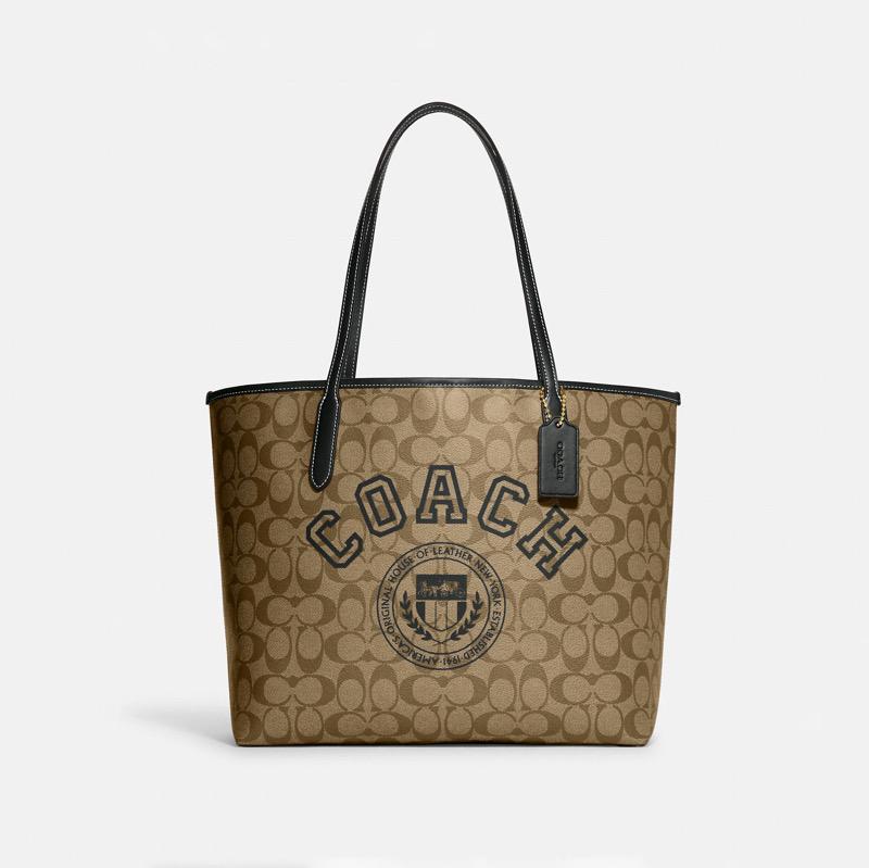 COACH CITY TOTE IN SIGNATURE CANVAS WITH VARSITY MOTIF Im/Brown/Chalk Multi