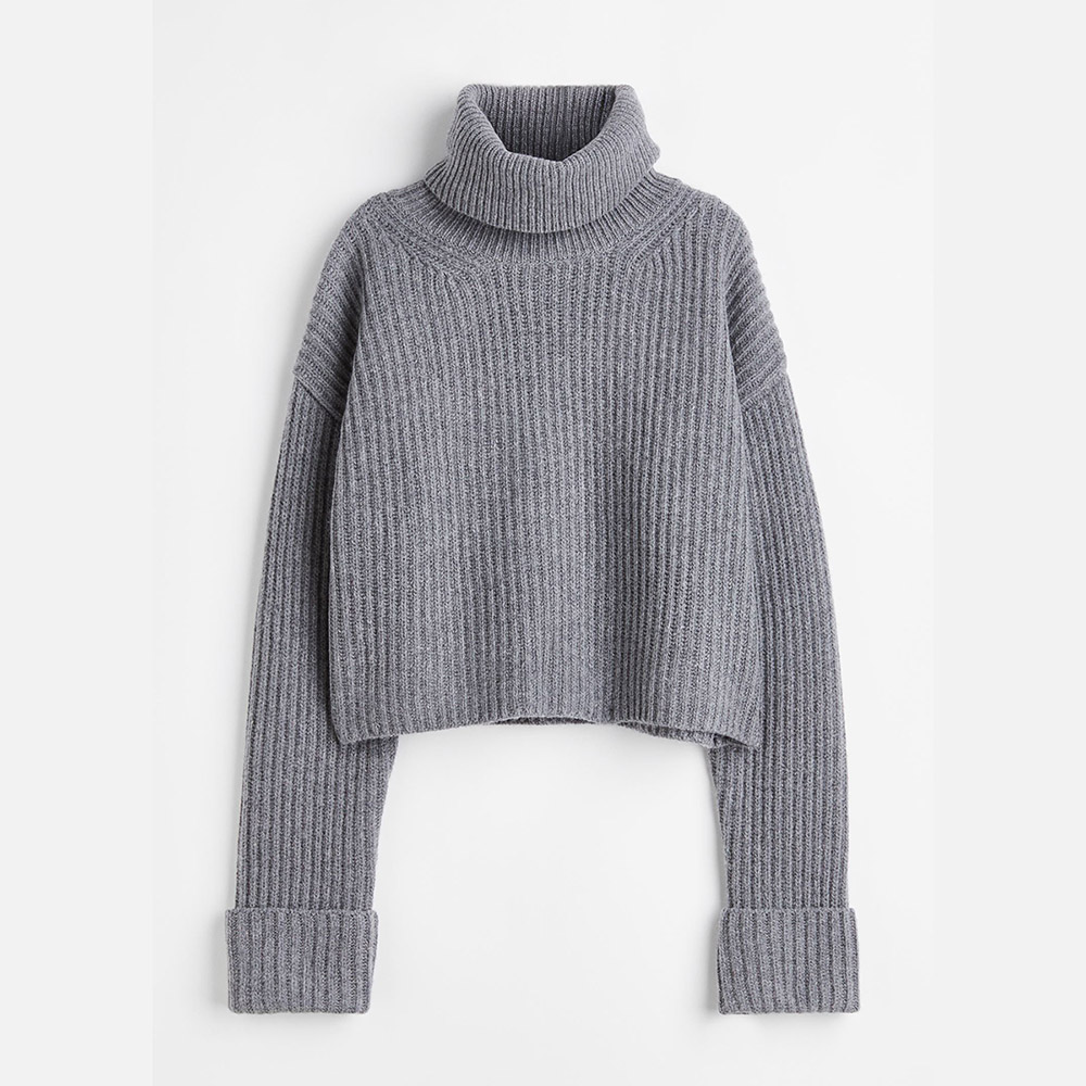 СВИТЕР ИЗ СМЕСОВОГО КАШЕМИРА H&M PREMIUM SELECTION POLO-NECK WOOL-BLEND JUMPER ЦВЕТ Grey marl / СЕРЫЙ M00189