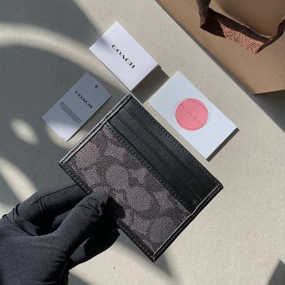 COACH CREDIT CARD HOLDER COTTON, COW LEATHER black