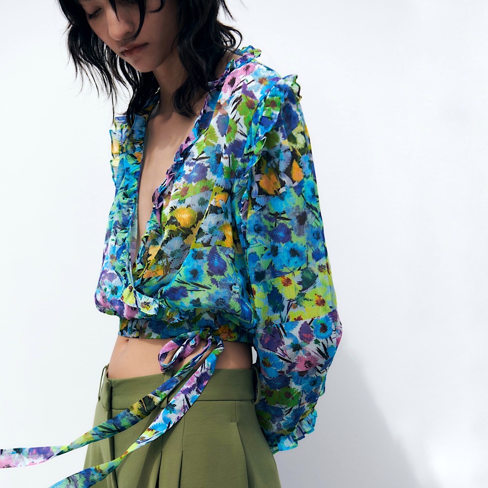 УКОРОЧЕННАЯ БЛУЗА ZARA ЦВЕТ МУЛЬТИ M00379