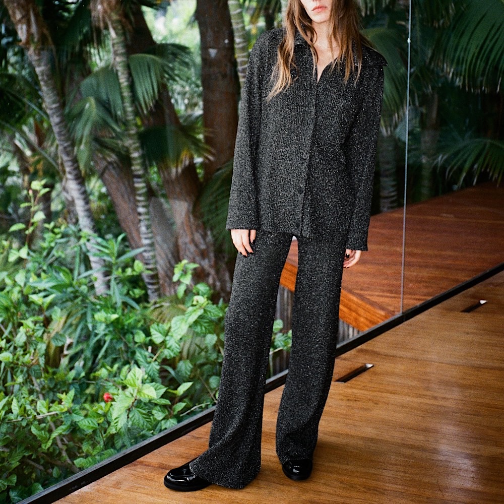 ТРИКОТАЖНЫЕ БРЮКИ С МЕТАЛЛИЧЕСКОЙ НИТЬЮ ZARA ЦВЕТ ЧЕРНЫЙ M00412